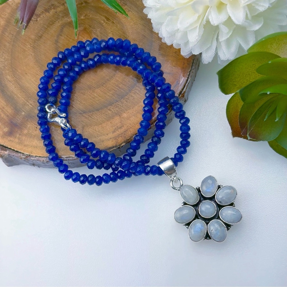 Moonstone Pendant Necklace Handmade Southwest Boho Sterling Silver 925 Filled - Picture 2 of 6